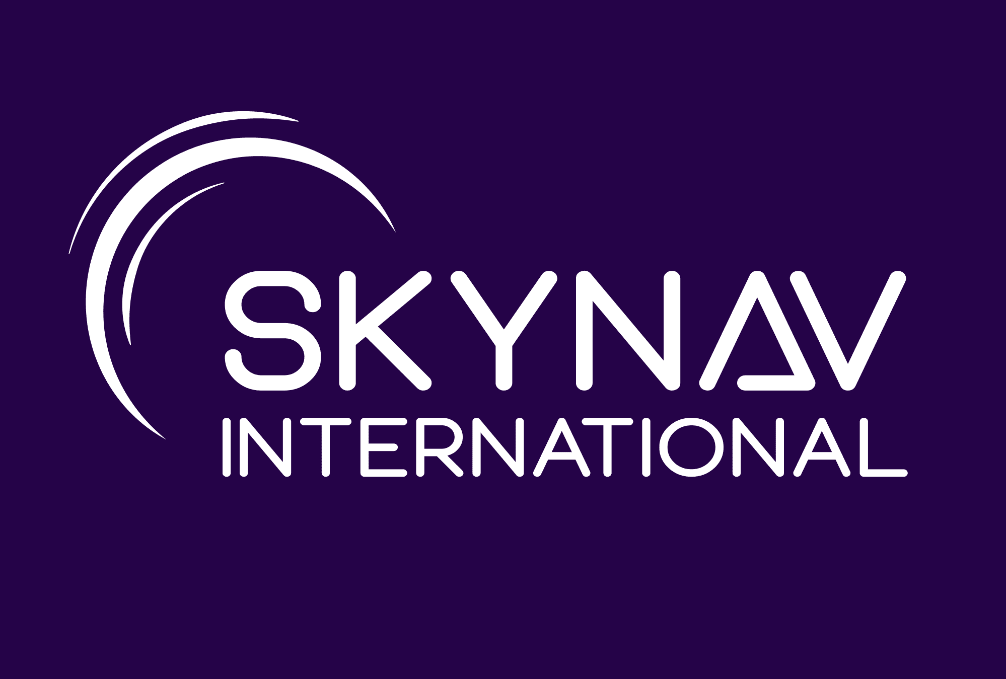 SkyNav logo full white on purple